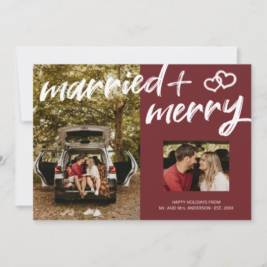 Married Merry Xmas Brush Script Passen getrouwd fo Feestdagenkaart (Voorkant)