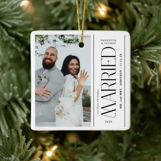 Married Wedding Photo Newlyweds Christmas Keramisch Ornament (Boom)