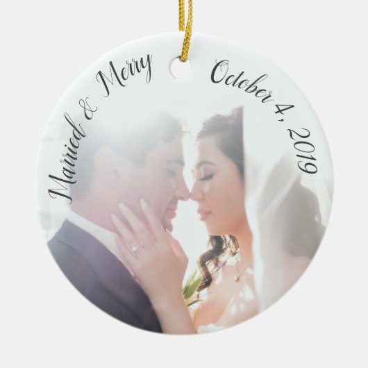 Marriott & Merry Custom Newlywed Photo Keramisch Ornament (Voorkant)