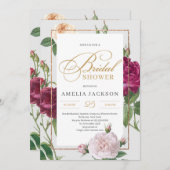 Marron floral blush roze rozen vrijgezellenfeest kaart (Voorkant / Achterkant)