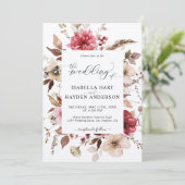 Marron Red Blush Pink Alles in 1 QR Code Huwelijk Kaart (Staand voorkant)