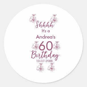 Marron witte mauve shhhh 60ste verjaardag bloemnaa ronde sticker