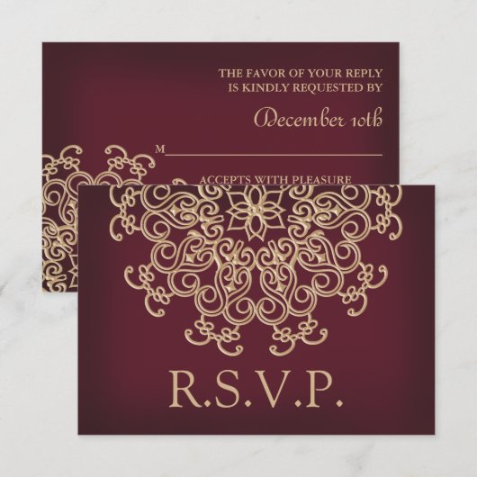 MARROON EN GOLD INDIAN RESPONSE RSVP KAART (Voorkant / Achterkant)