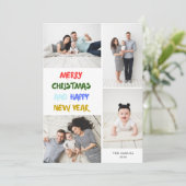 Marry Christmas & Happy New Year 4 Photo Collage Feestdagenkaart (Staand voorkant)