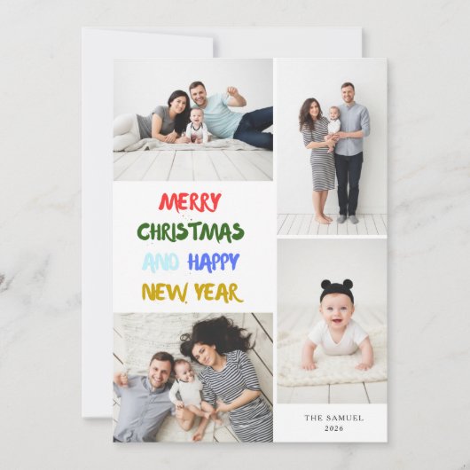 Marry Christmas & Happy New Year 4 Photo White Feestdagenkaart (Voorkant)