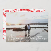 Marry KerstWhite, moderne hand geschreven foto Feestdagenkaart (Voorkant / Achterkant)