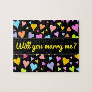 Marry me? + Fun, liefdevol, kleurrijk hartenpatroo Legpuzzel