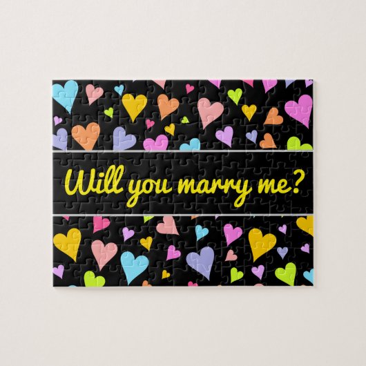 Marry me? + Fun, liefdevol, kleurrijk hartenpatroo Legpuzzel (Horizontaal)