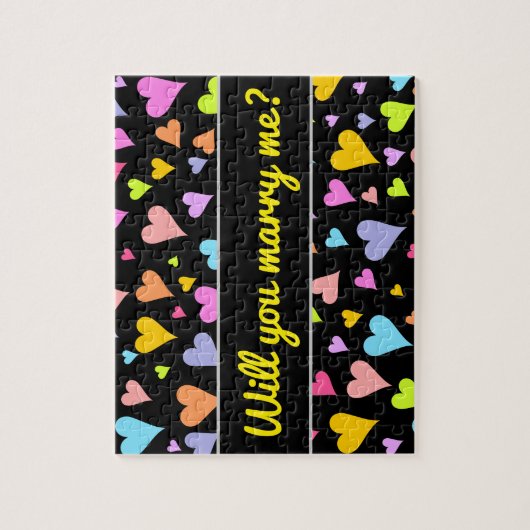 Marry me? + Fun, liefdevol, kleurrijk hartenpatroo Legpuzzel (Verticaal)