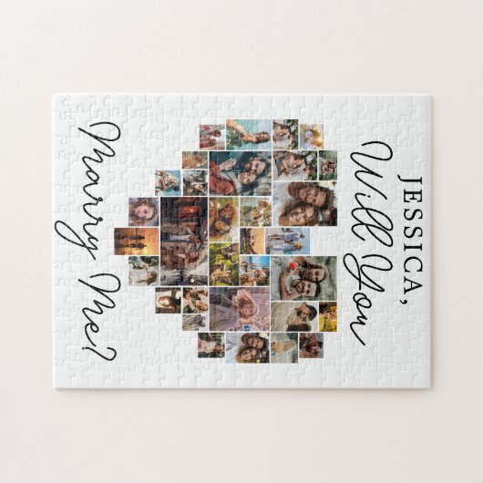 Marry Me Hart Paar Fotocollage Modern Script Legpuzzel (Horizontaal)