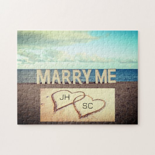 Marry Me Heart Initialen Beach huwelijksaanzoek Legpuzzel (Horizontaal)