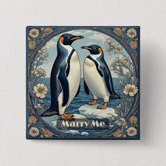 Marry Me Penguin Ice Bird Snow Glacier Winter Lake Vierkante Button 5,1 Cm (Voorkant)