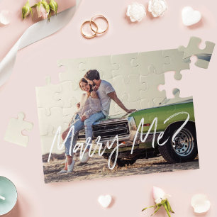 Marry me? Trendy penseelscript en aangepaste foto Legpuzzel