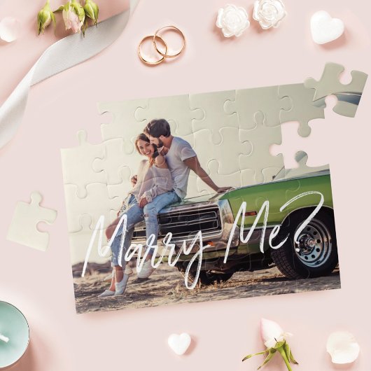 Marry me? Trendy penseelscript en aangepaste foto Legpuzzel