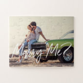 Marry me? Trendy penseelscript en aangepaste foto Legpuzzel (Horizontaal)