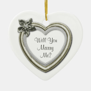 Marry Me White Ceramic Heart Verloving Ornament