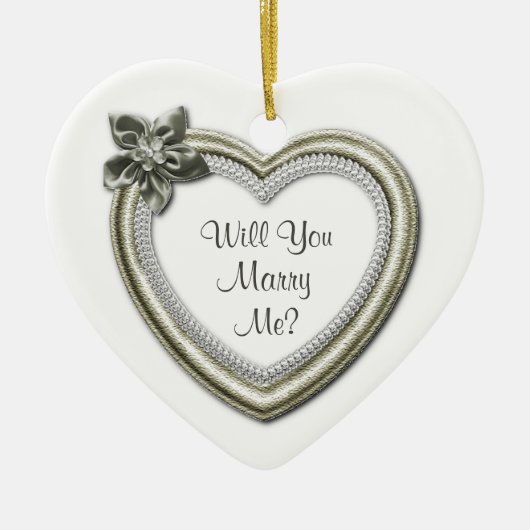 Marry Me White Ceramic Heart Verloving Ornament (Voorkant)