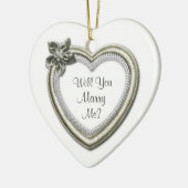 Marry Me White Ceramic Heart Verloving Ornament (Links)
