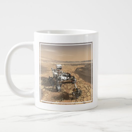 Mars 2020 Rover op het oppervlak van Mars. Grote Koffiekop (Links)
