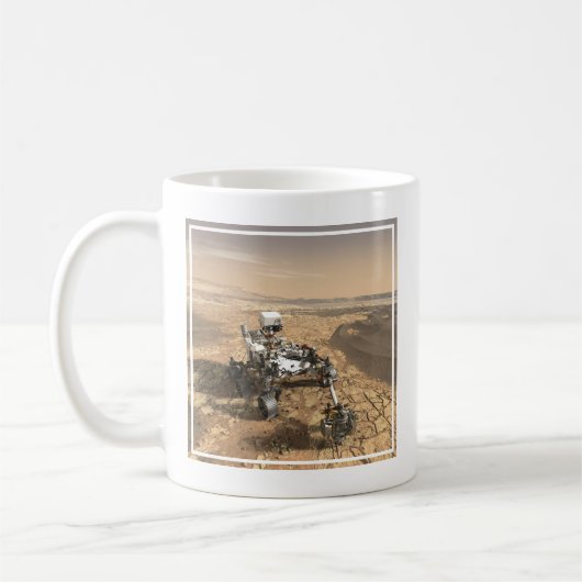 Mars 2020 Rover op het oppervlak van Mars. Koffiemok (Links)