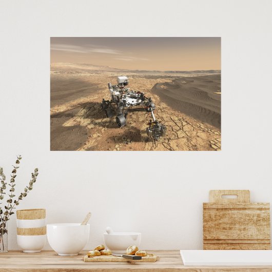 Mars 2020 Rover op het oppervlak van Mars. Poster (Keuken)