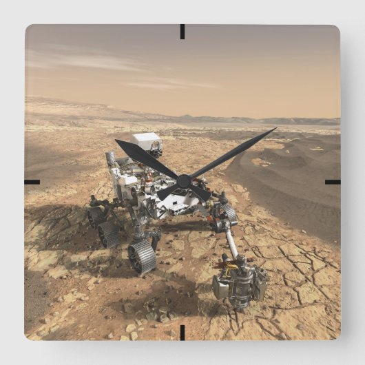 Mars 2020 Rover op het oppervlak van Mars. Vierkante Klok (Voorkant)