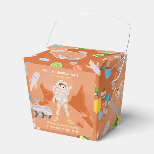 Mars astronaut jongen thema verjaardagsfeestje bedankdoosjes (Voorkant Zijde)