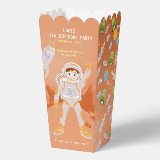 Mars astronaut jongen thema verjaardagsfeestje bedankdoosjes (Voorkant)