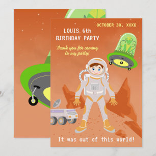 Mars astronaut jongen thema verjaardagsfeestje bedankkaart