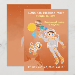Mars astronaut jongen thema verjaardagsfeestje bedankkaart
