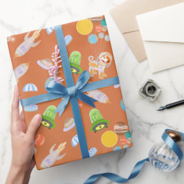 Mars astronaut jongen thema verjaardagsfeestje cadeaupapier