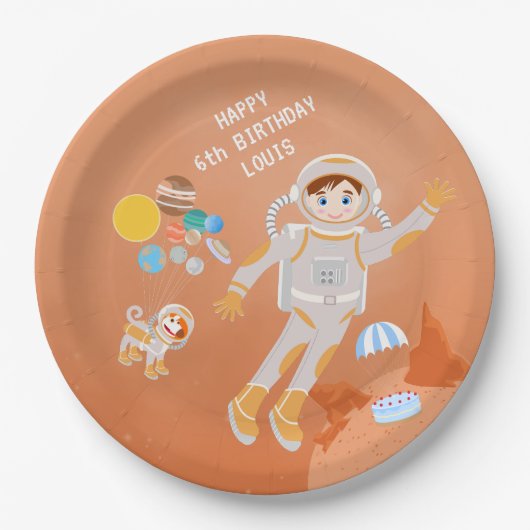 Mars astronaut jongen thema verjaardagsfeestje papieren bordje (Voorkant)