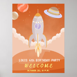 Mars astronaut jongen thema verjaardagsfeestje poster