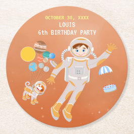 Mars astronaut jongen thema verjaardagsfeestje ronde kartonnen onderzetter