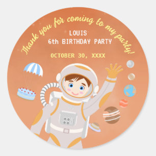 Mars astronaut jongen thema verjaardagsfeestje ronde sticker