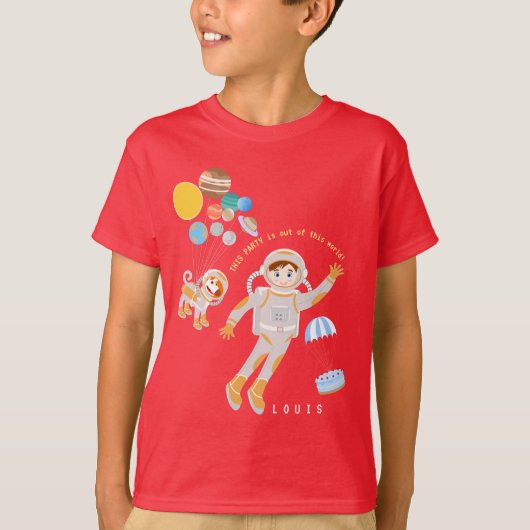 Mars astronaut jongen thema verjaardagsfeestje t-shirt (Voorkant)
