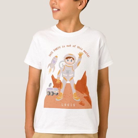 Mars astronaut jongen thema verjaardagsfeestje t-shirt (Voorkant)