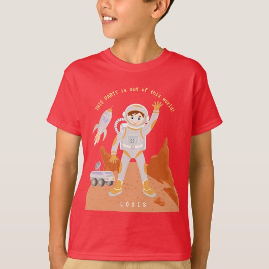 Mars astronaut jongen thema verjaardagsfeestje t-shirt (Voorkant)