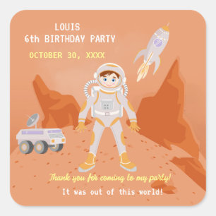 Mars astronaut jongen thema verjaardagsfeestje vierkante sticker