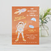 Mars astronaut jongen verjaardagsfeestje thema kaart (Staand voorkant)