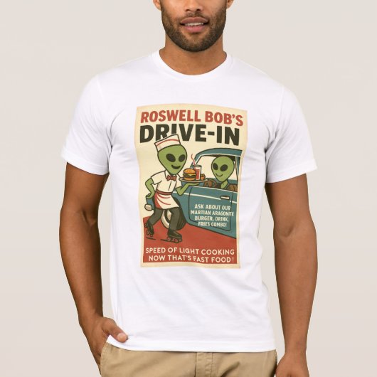 Mars Drive-In Roswell Aliens Retro uit 1950 T-shirt (Voorkant)