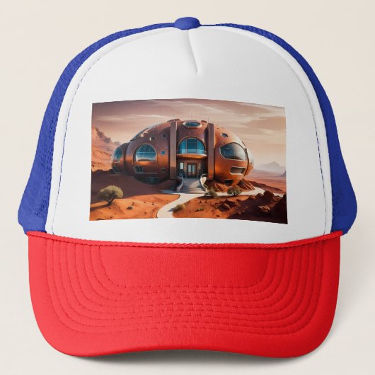 Mars Habitat Alpha – AI Sci-Fi Architectuur Trucker Pet (Voorkant)