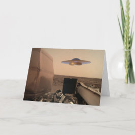 Mars in Sight Alien UFO Saucer Encounter Feestdagen Kaart