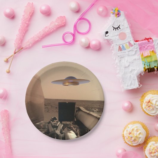 Mars in Sight Alien UFO Saucer Encounter Papieren Bordje (Feest)