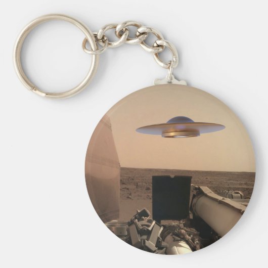 Mars in Sight Alien UFO Saucer Encounter Sleutelhanger (Voorkant)