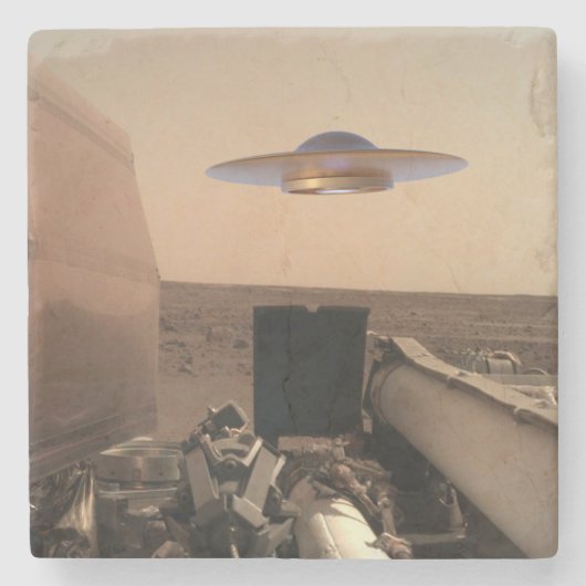 Mars in Sight Alien UFO Saucer Encounter Stenen Onderzetter (Voorkant)