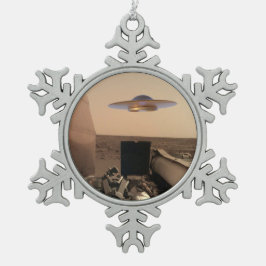Mars in Sight Alien UFO Saucer Encounter Tin Sneeuwvlok Ornament