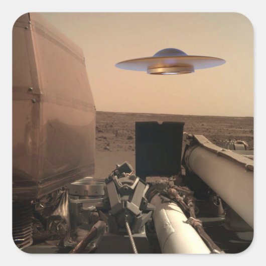 Mars in Sight Alien UFO Saucer Encounter Vierkante Sticker (Voorkant)