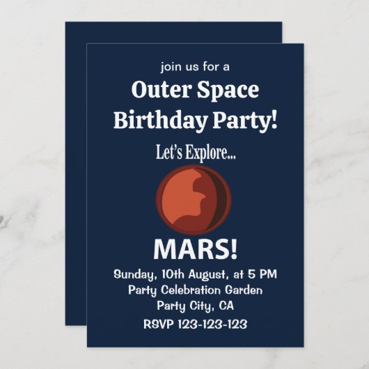 Mars laten we Mars Outer Space Verjaardagsfeest ve Kaart (Voorkant / Achterkant)