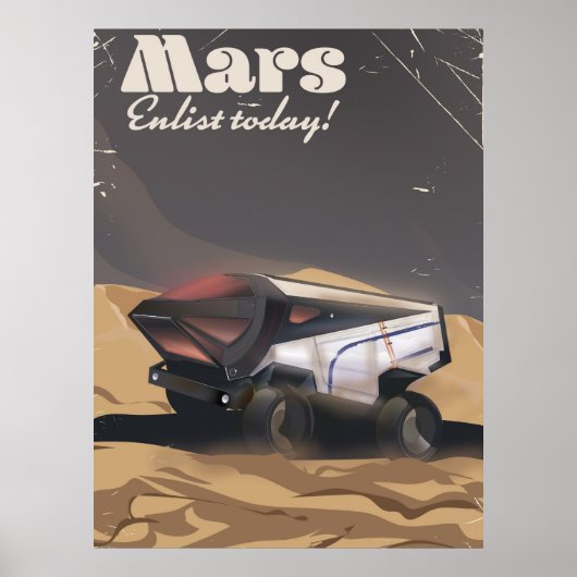 Mars, Meld je vandaag aan! Retro militair ruimtepo Poster (Voorkant)